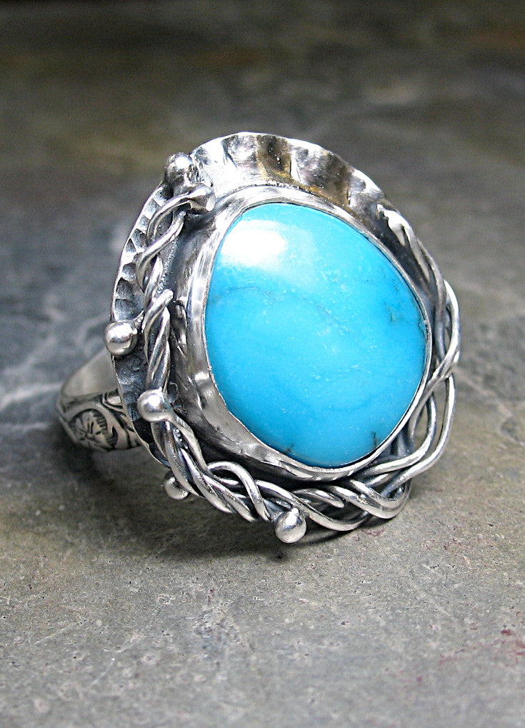 Handmade Turquoise Ring sterling silver one of a kind stone artisan Lavender Cottage Jewelry