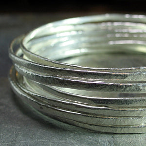 Stacking Bangles in textured fine silver - Summerlight