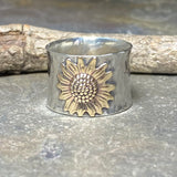 Sunflower Ring Wide Band Sterling Silver - Always Summer