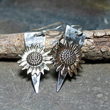Sunflower Earrings in Sterling Silver and Brass - Always Summer