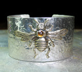 Wide Bee Cuff in Sterling Silver with Citrine - The Golden Bee
