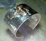 Wide Bee Cuff in Sterling Silver with Citrine - The Golden Bee