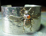 Wide Bee Cuff in Sterling Silver with Citrine - The Golden Bee