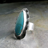 Large Turquoise Ring, Rustic Sterling Silver - Watercolor Sea