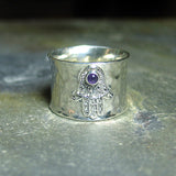 Hamsa Ring in Sterling silver with Gemstone - Blessings of Peace