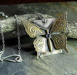 Butterfly Dance - sterling silver, brass and iolite pendant