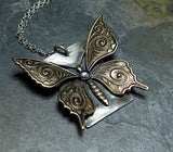 Butterfly Dance - sterling silver, brass and iolite pendant