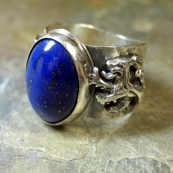 Men's Lapis Ring with Lions - Sold