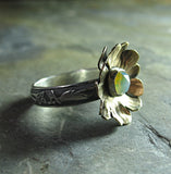 Ethiopian Opal Ring with Brass Flower - Enchanted Garden