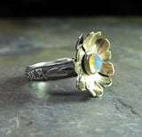 Ethiopian Opal Ring with Brass Flower - Enchanted Garden