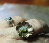 Ethiopian Opal Ring with Brass Flower - Enchanted Garden