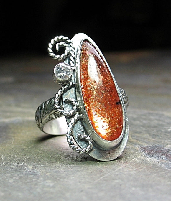 Sterling silver and Sunstone artisan ring - Fire Dance - SOLD