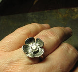 Artisan sterling silver ring with Moissanite - Ice Flower