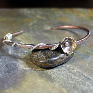 Skinny Copper Cuff with Brass Flower - Meadowflower