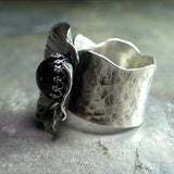 Sterling Silver Poppy Ring with Black Star Diopside - Night Poppy