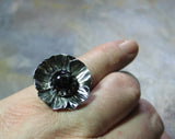 Sterling Silver Poppy Ring with Black Star Diopside - Night Poppy