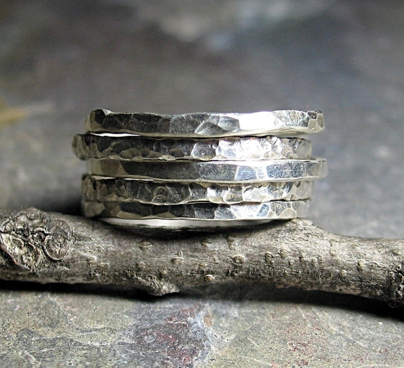 Hammered Sterling Silver Stackable Rings - Organic Skinnies