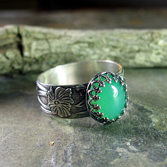 Sterling Silver Chrysoprase Ring - Renaissance Garden