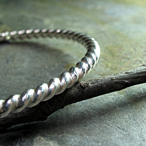 Thick sterling bangle - Silver Twist