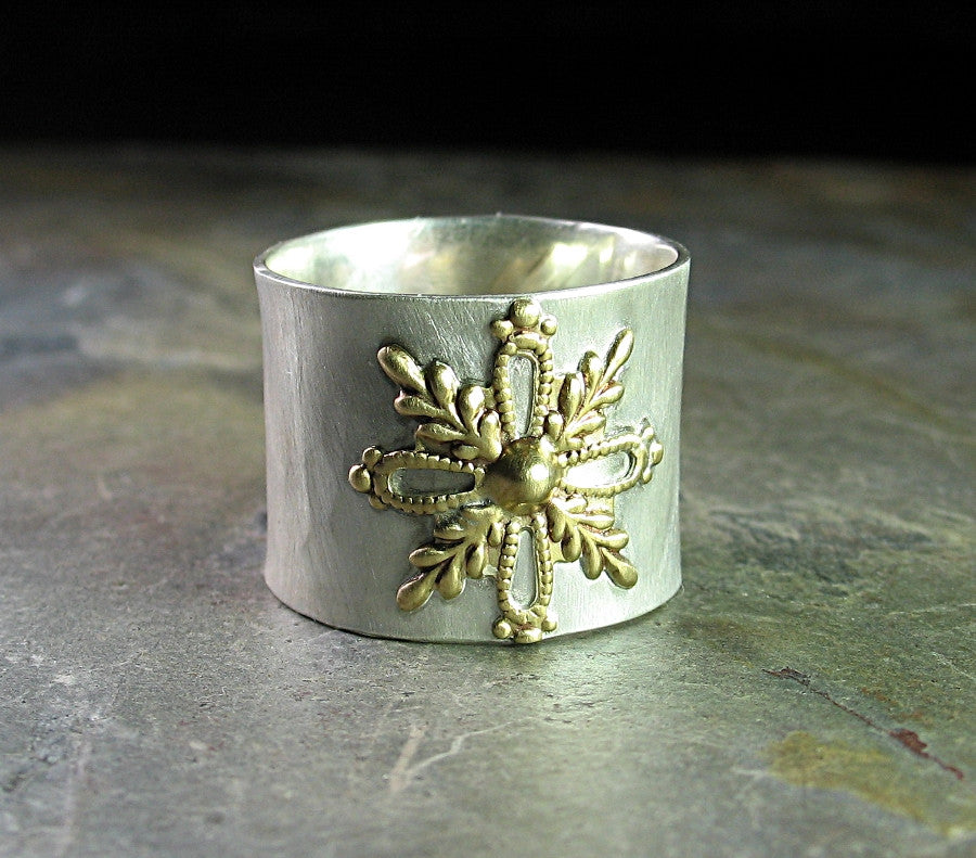 Snowfall Ring Wide band snowflake ring - Snowfall – Lavender Cottage Jewelry