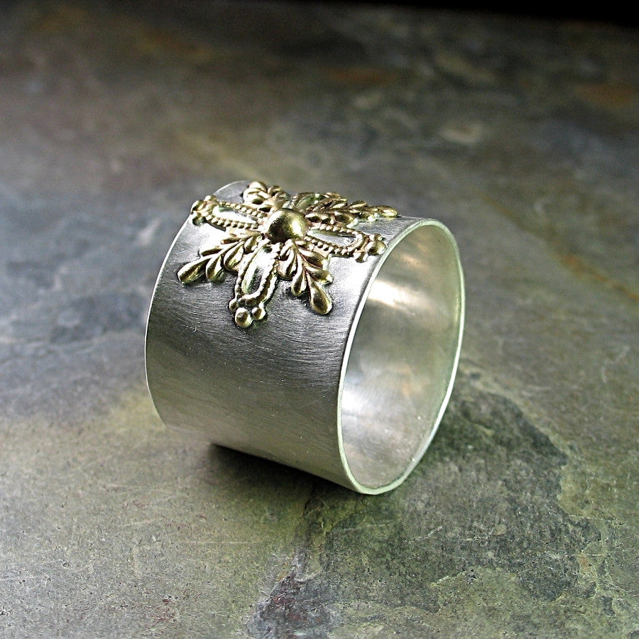 Snowfall Ring Wide band snowflake ring - Snowfall – Lavender Cottage Jewelry