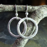 Rustic Hoop Earrings in Textured Fine Silver - Summerlight Hoops