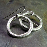 Rustic Hoop Earrings in Textured Fine Silver - Summerlight Hoops