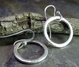 Rustic Hoop Earrings in Textured Fine Silver - Summerlight Hoops