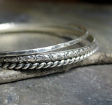 Sterling Silver Stacking Bangles in Patterned Wire - Three's Company